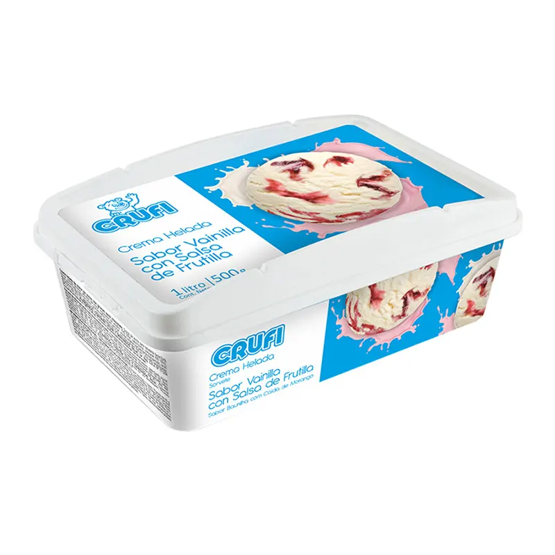 Helado Crufi 1L Crema Veteada con Frutilla
