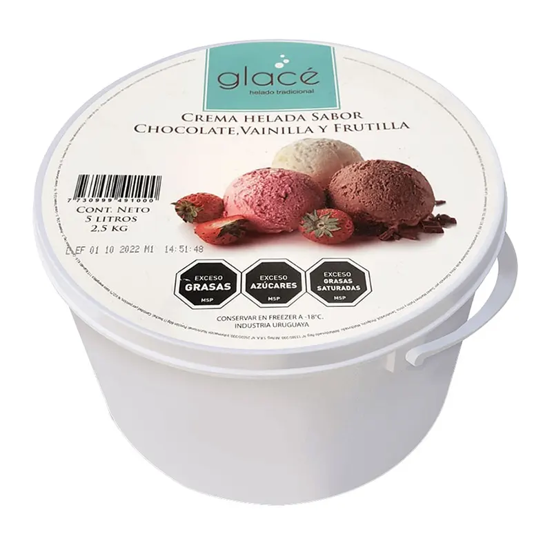 Helado Glacé 5L Frutilla, Vainilla y Chocolate