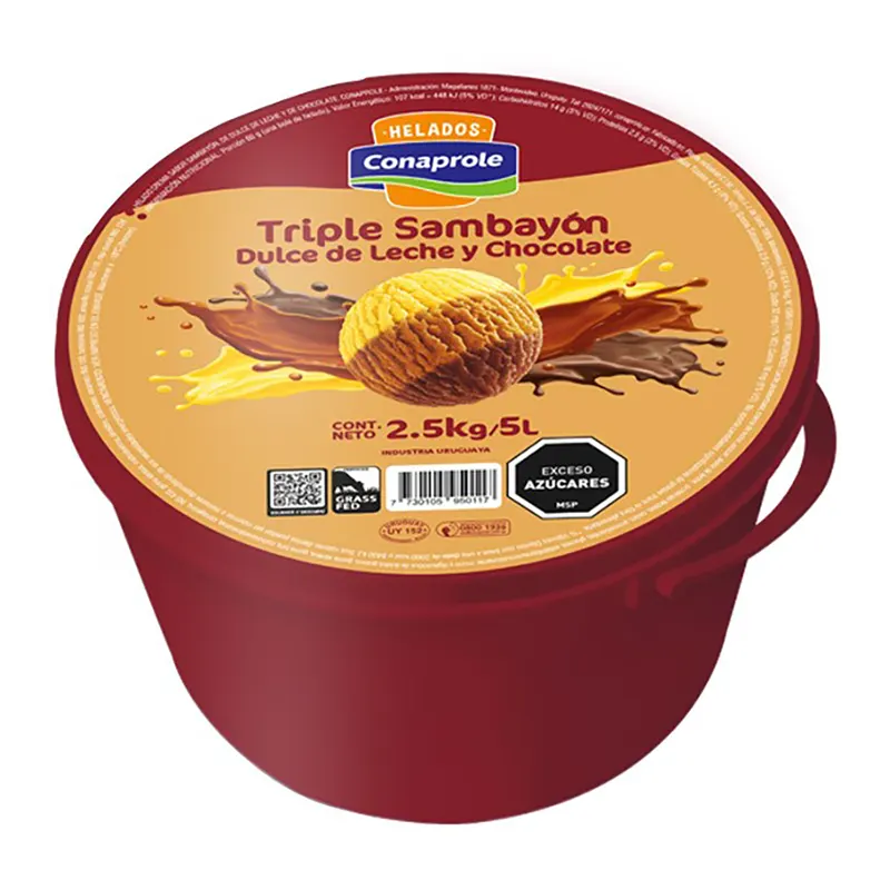 Helado Conaprole 5L Sambayón, Dulce de Leche y Chocolate