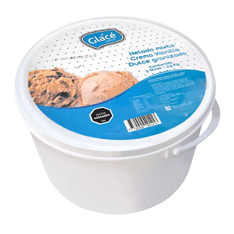 Helado Glacé 5L Vainilla y Dulce de Leche Granizado